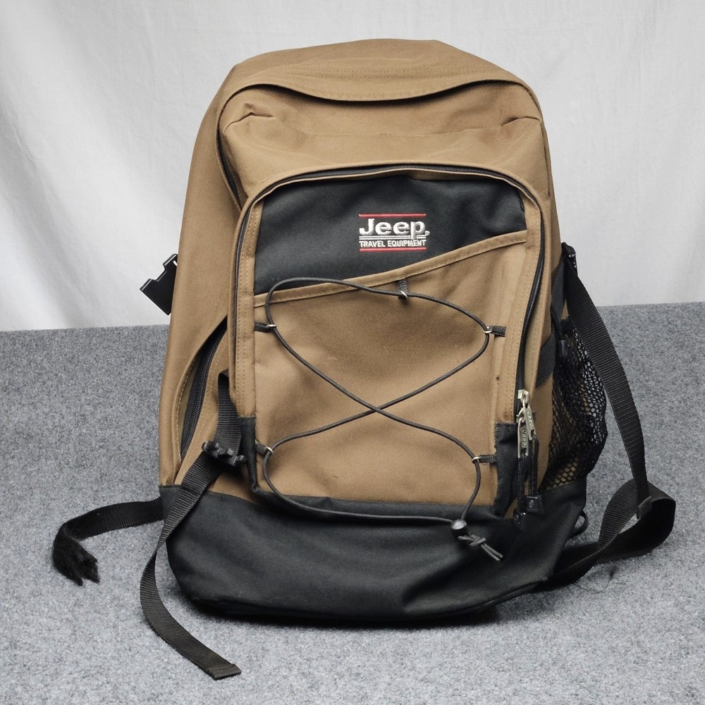 Jeep Backpack Tan Black Travel Gear Bag Hiking Outdoor Gorpcore Rugged Adventure